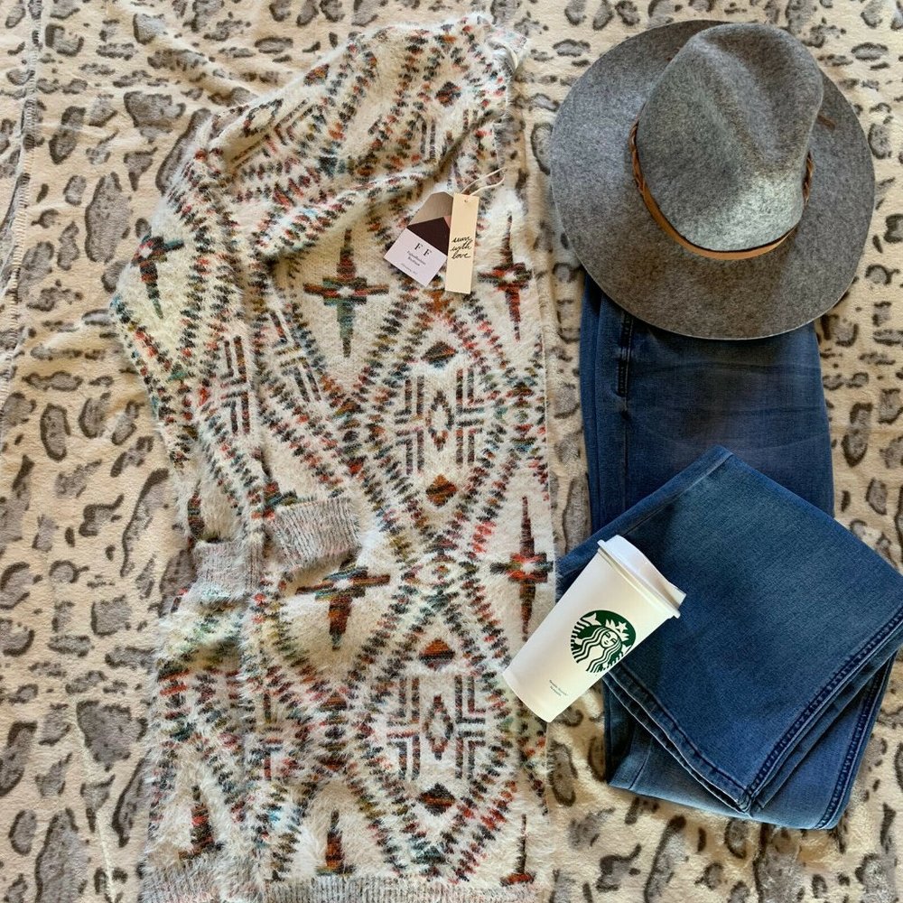 New Fair Isle Soft Cardigan Women's Sweater - Long Cozy Boho Western Style - Picture 5 of 8